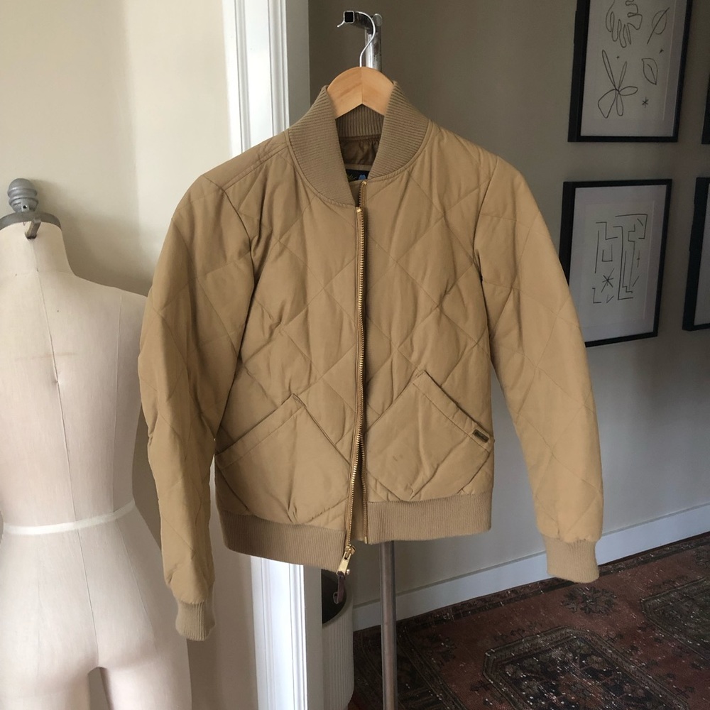 Eddie Bauer Tan Quilted Down Bomber Jacket sz XS